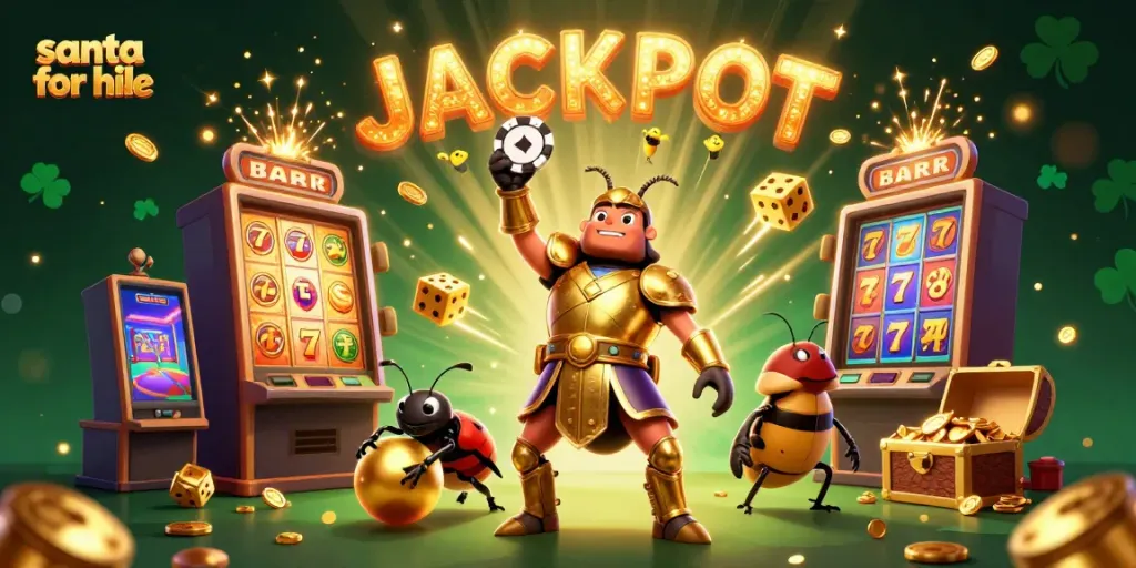 Experience the thrill of hiring Santa for hire with engaging casino elements in a festive scene.