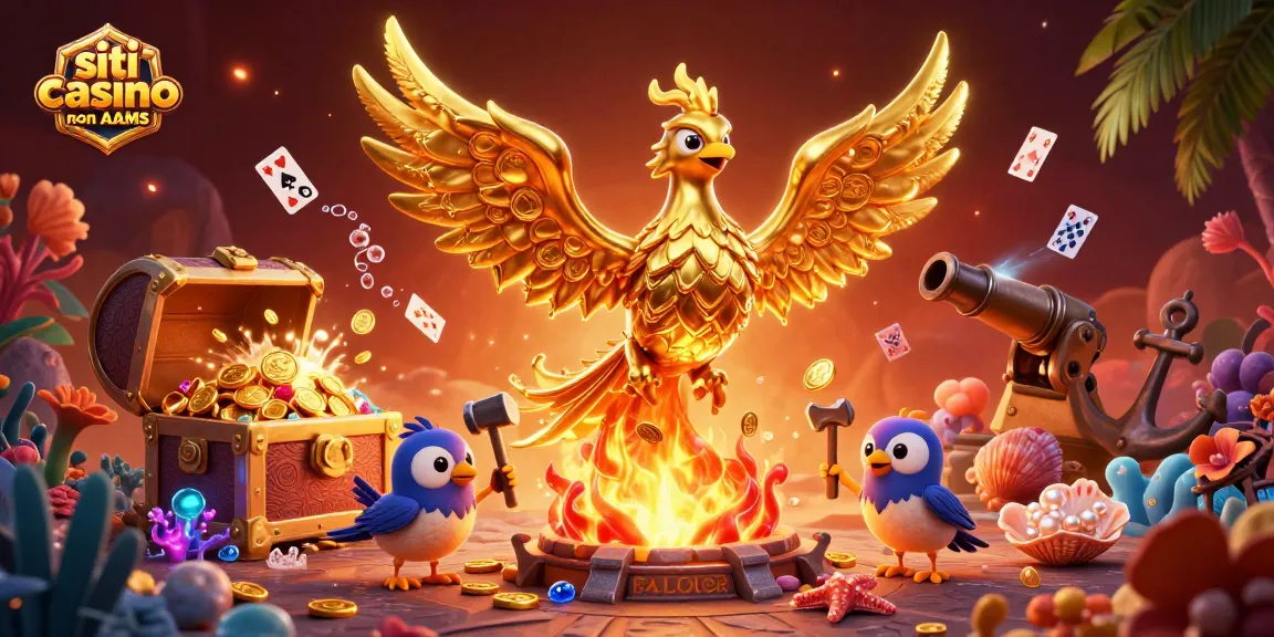 Scopri i siti casino non AAMS con il fiammeggiante fenice dorato che solidifica monete d'oro.