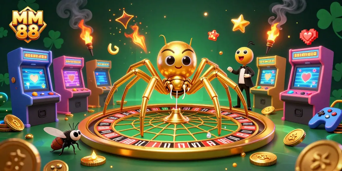 Place bets with MM 88 at a vibrant and dynamic online casino scene featuring engaging characters and colorful elements.