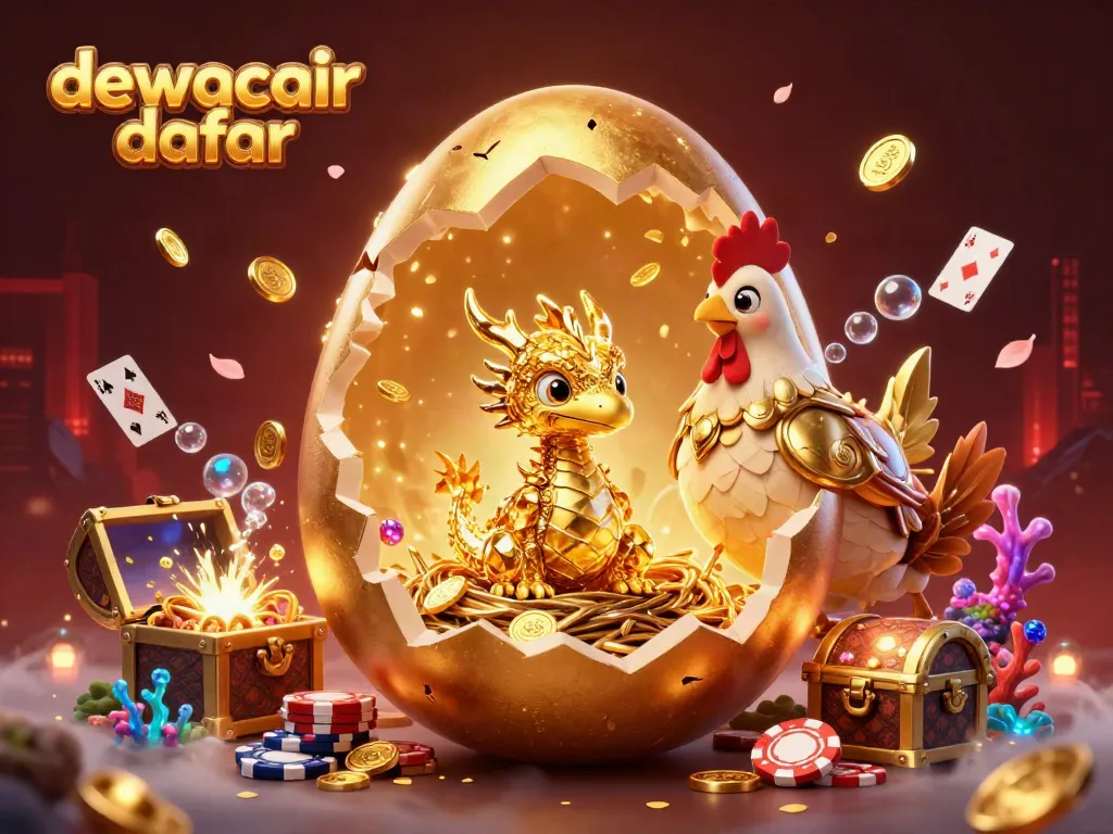 Engage in gaming excitement with the dewacair daftar, featuring golden dragons and poker chips.