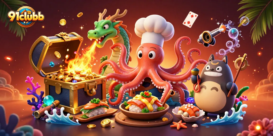 Engage with 91clubb in a vibrant casino-themed scene featuring unique characters and dynamic gaming elements.