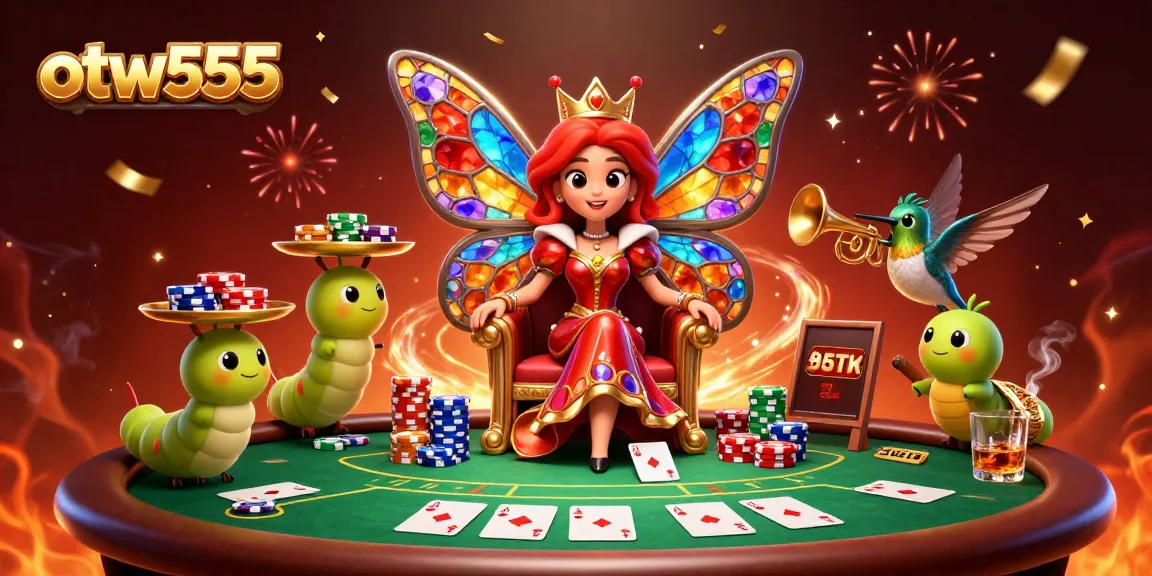 Experience otw555's vibrant poker scene featuring a dazzling butterfly queen and dynamic action.