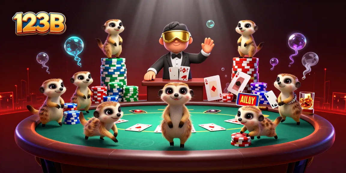 Experience thrilling gameplay at 123B's vibrant casino with cartoon meerkats managing the action.