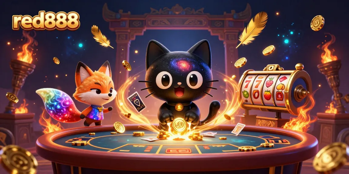 Win big with red888 at a cosmic casino table, featuring vibrant characters and exciting game elements.