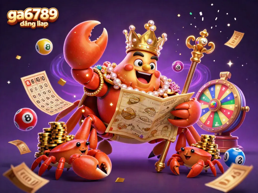 Experience the excitement of ga6789 đăng nhập with colorful lottery elements and a vibrant crab emperor.