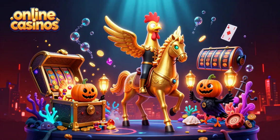 Engage in online casinos action with a golden rooster and its haunted companions in a lively midnight casino.