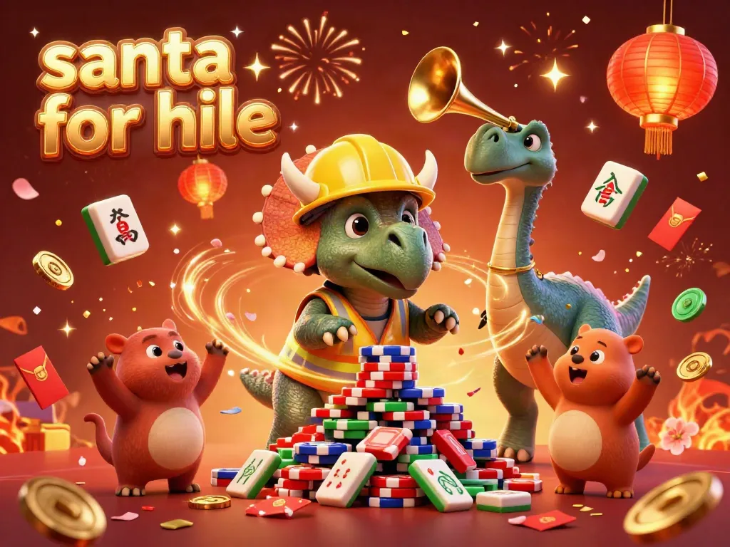Engaging scene of santa for hire characters celebrating with poker chips and festive decorations in a vibrant casino setting.