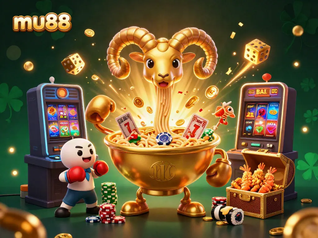 Experience mu88 with a vibrant casino scene featuring dynamic 3D characters and slot machine excitement.