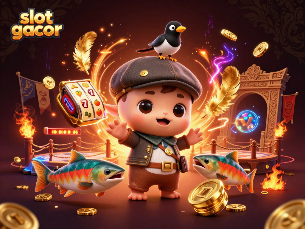 Keterampilan bermain slot gacor dengan karakter lucu dan elemen kasino yang kaya warna.