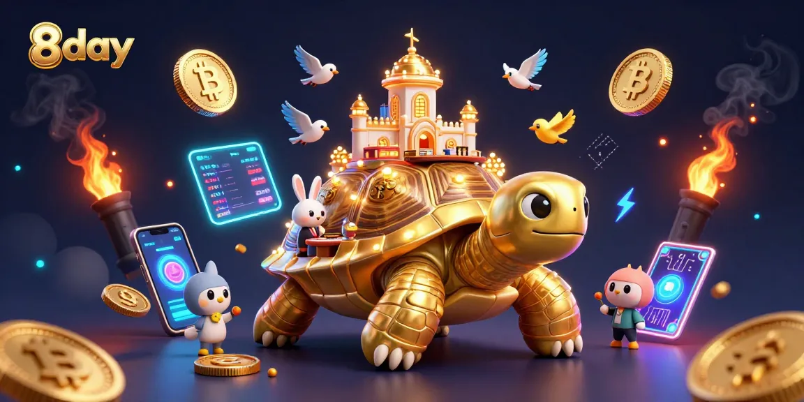 Play engaging games on 8day, featuring a golden tortoise casino and a rabbit dealer for immersive fun.