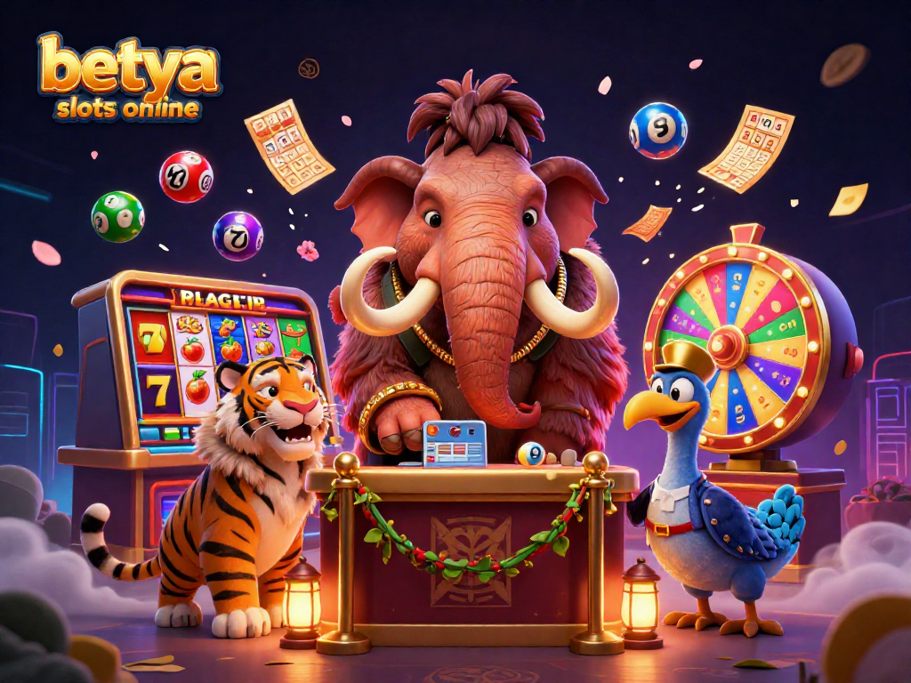 Engage with betya slots online featuring vibrant characters and dynamic slot gaming elements in a lively casino scene.
