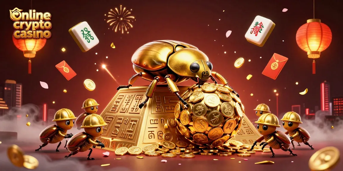 Scopri come funziona il casino crypto online in un'illustrazione vibrante e dettagliata, con simboli fortunati in un ambiente animato.