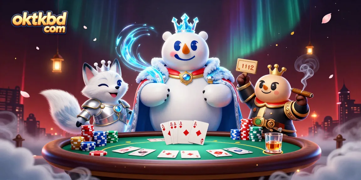 Engage with exciting poker strategies at oktkbd com while surrounded by a 3D casino scene.