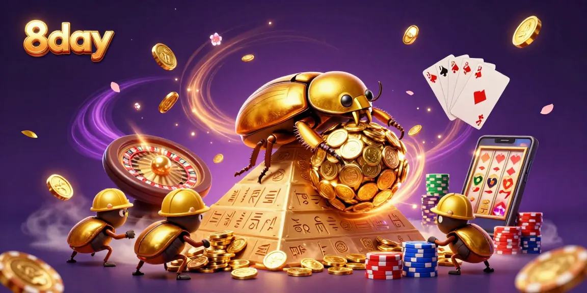 Engage with 8day's thrilling casino gaming scene featuring golden coins and exciting game elements.