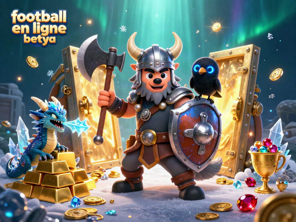 Engage with football en ligne betya through a 3D Viking warrior and treasures in this vibrant scene.