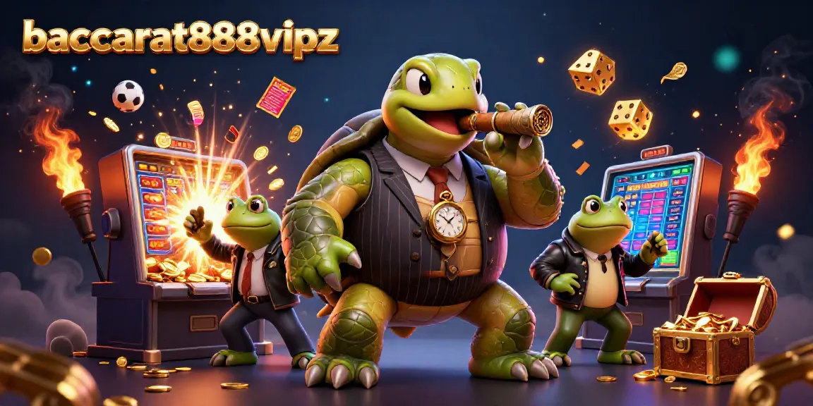 Engage in thrilling sports betting adventures with baccarat888vipz featuring a dynamic turtle mobster and frog enforcers.