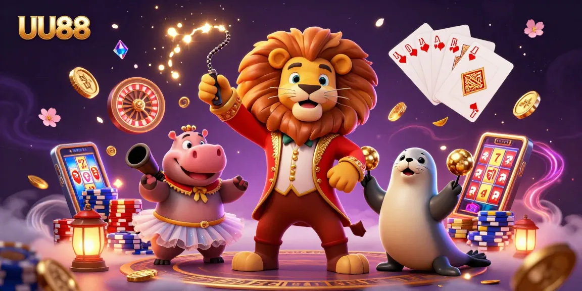 Experience the thrill of UU88 with vibrant characters and dynamic casino elements in this captivating scene.