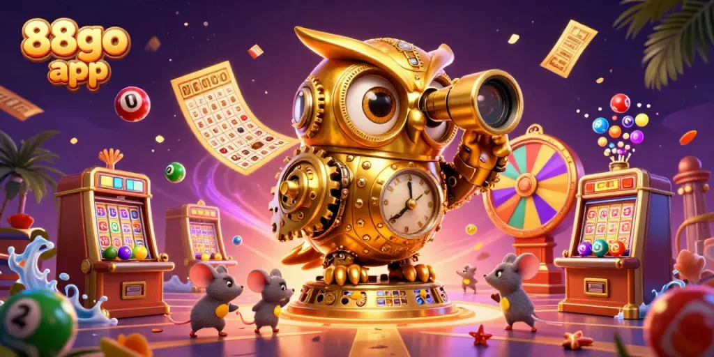 Experience the excitement of the 88go app with an illustrated casino scene featuring dynamic gaming elements.