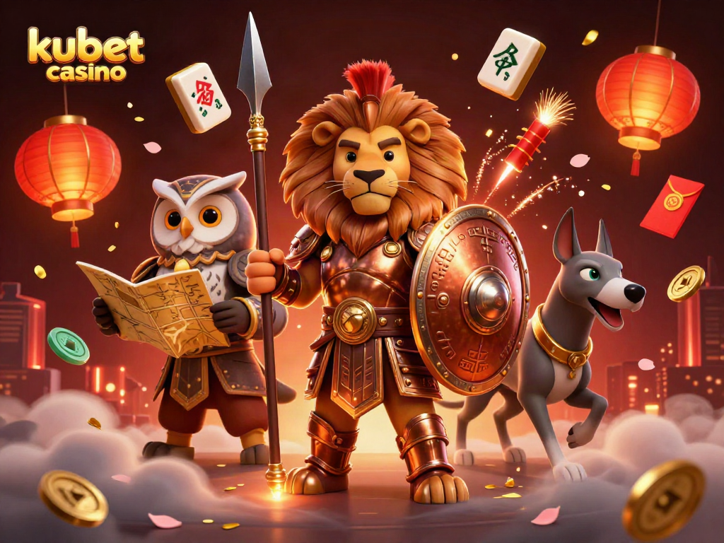 Engage with kubet casino in a vibrant 3D illustration featuring dynamic characters and lively casino elements.