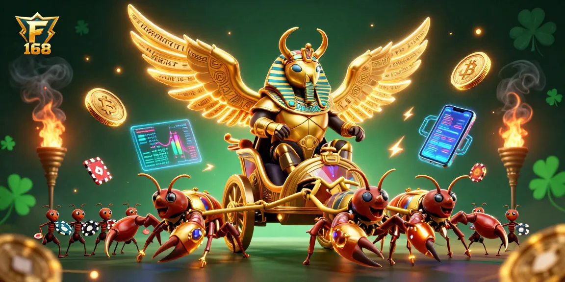 Engage with the vibrant 3D F 168 casino scene featuring unique characters and crypto elements.
