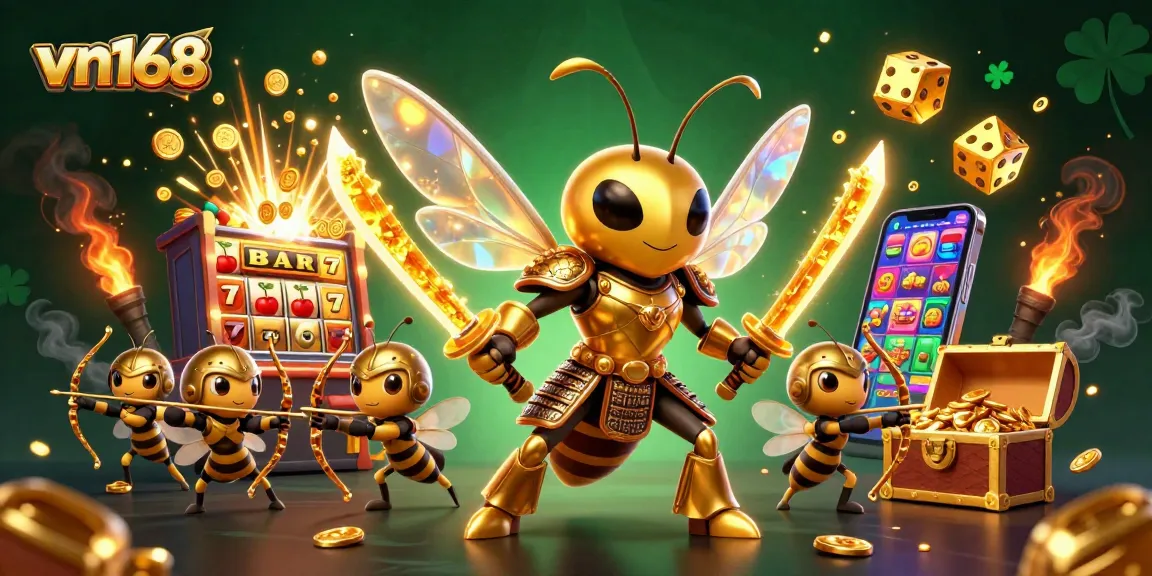 Engage with vn168's thrilling gaming world through a captivating 3D illustration featuring vibrant casino elements.