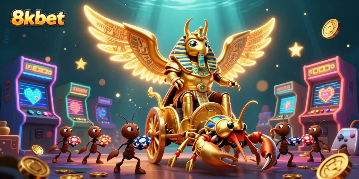 Experience the excitement of 8xbet with a vibrant scene of gaming action, featuring unique characters in a rich casino environment.
