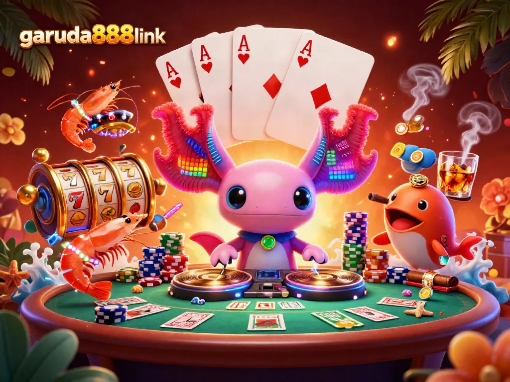 Join the action at garuda888link with vibrant characters and exciting casino themes in a colorful scene.