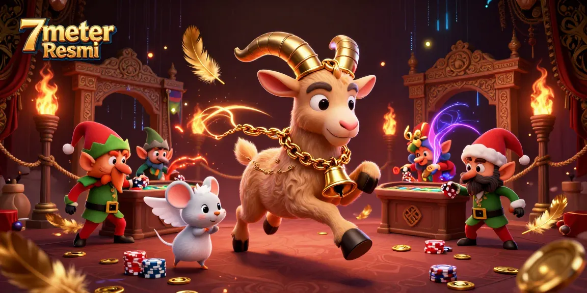 Experience the thrill of gaming at 7meter Resmi with festive characters in a vibrant casino scene.