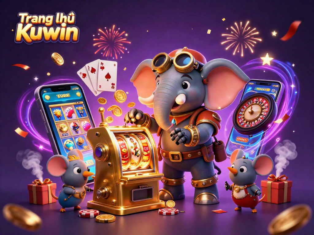 Experience excitement at Trang chủ Kuwin with a steampunk elephant engineer and cascading slot game elements.