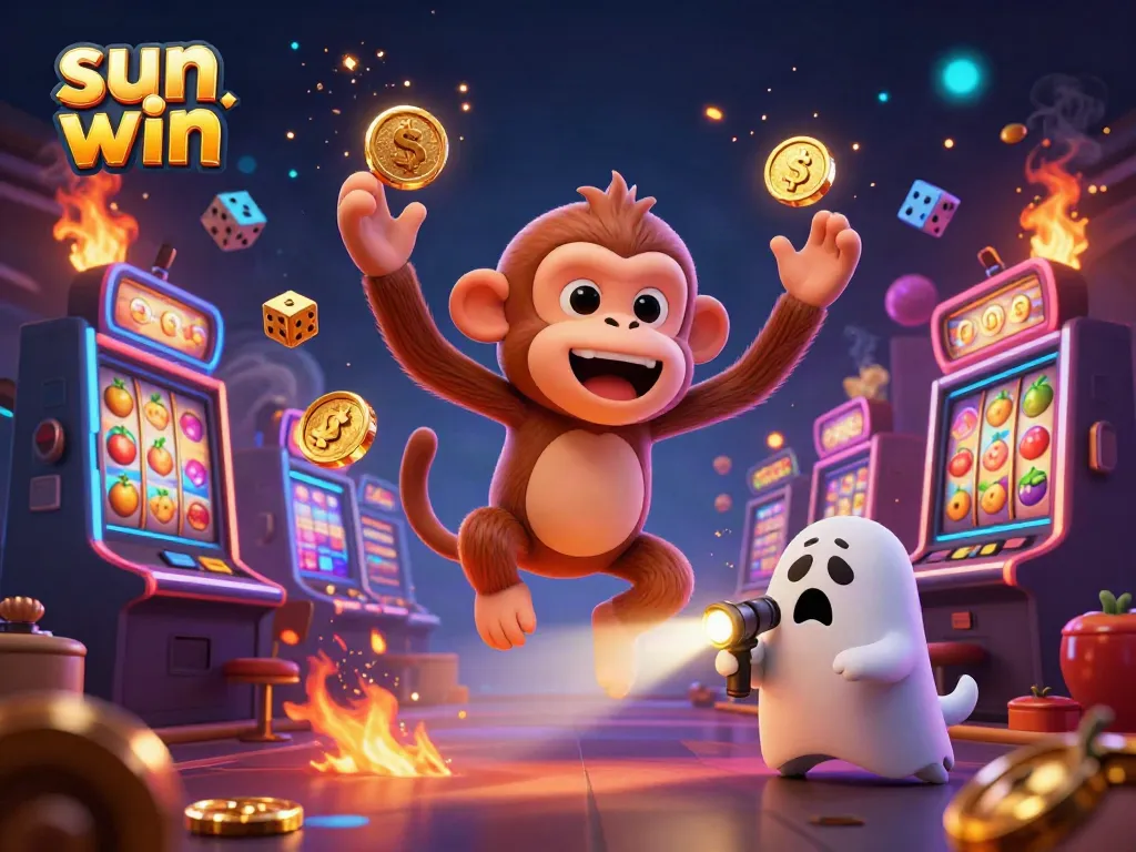 Experience thrilling action at sun win as a ghost-hunting puppy tracks a mischievous poltergeist monkey in a vibrant casino scene.