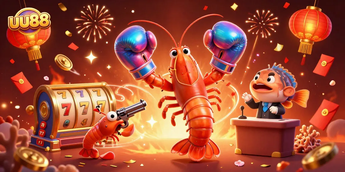 Experience thrilling slots with uu88 among vibrant, animated sea creatures in a dazzling casino backdrop.