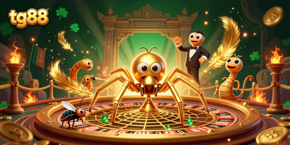 Experience the thrill of tg88 with a golden spider spinning a roulette wheel web, enhancing your betting adventure.