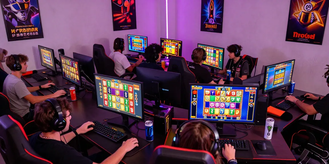 Exciting online gaming scene with players enjoying slot games on their computers, showcasing the thrill of slot online terpercaya.